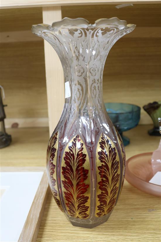An overlaid etched and gilded glass vase height 35cm